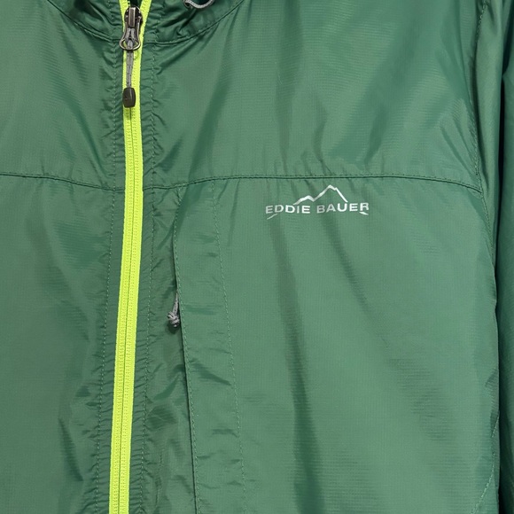 Eddie Bauer Wind Jacket Hooded Lightweight Packable Hood Coat Green Grey Men 2XL - Picture 11 of 13